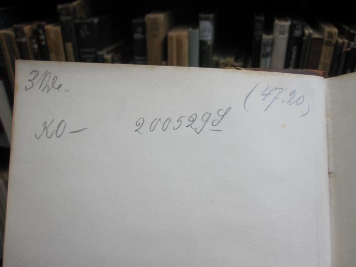 IX 305 b 1 2.Ex.: Lehrbuch der Algebra (1898);G46 / 2382 (unbekannt), Von Hand: Preis, Nummer; '3 Bde. (47.20) KO- 200529S '. 