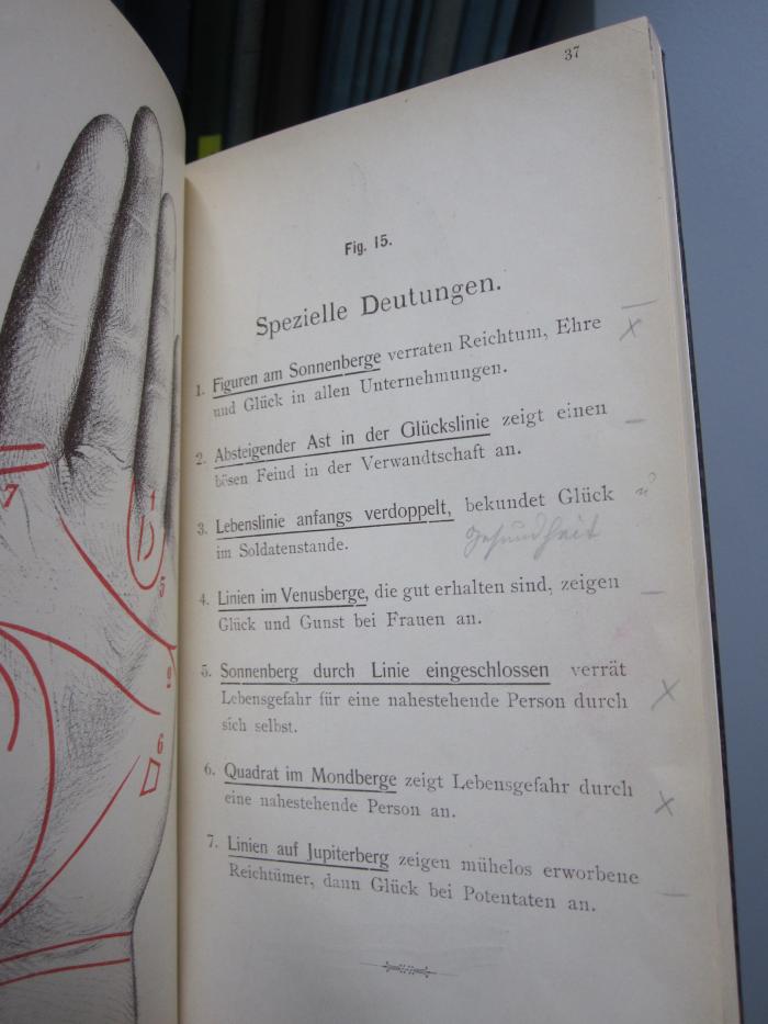 Ht 169: Katechismus der Handflächenkunde (1898);G46 / 4079 (unbekannt), Von Hand: Annotation, Annotation. 