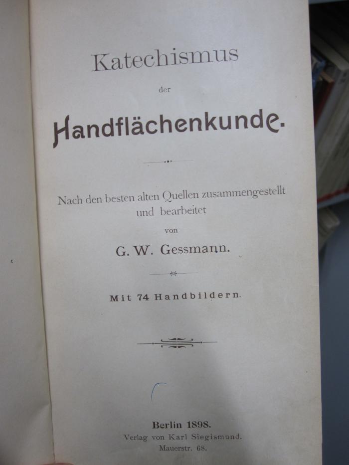 Ht 169: Katechismus der Handflächenkunde (1898)