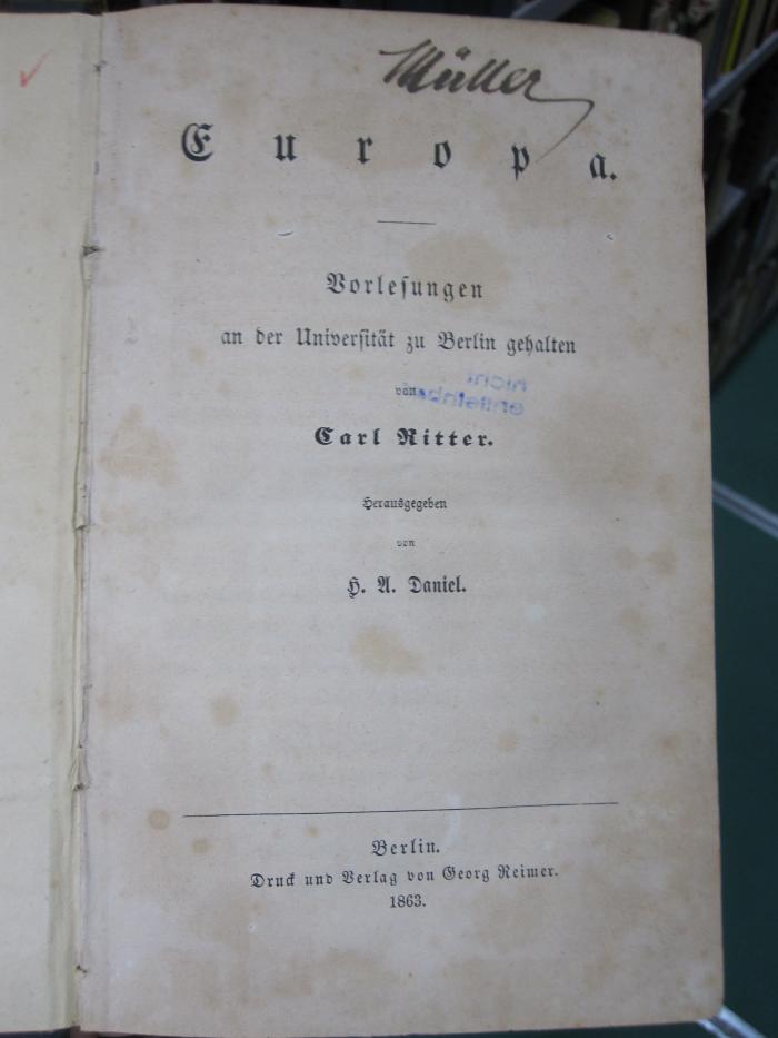 Bi 974: Europa : Vorlesungen an der Universität Berlin (1863)