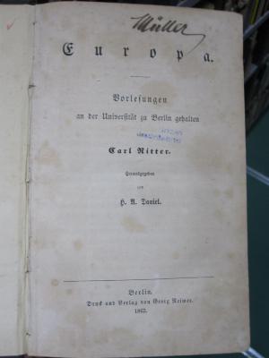 Bi 974: Europa : Vorlesungen an der Universität Berlin (1863)