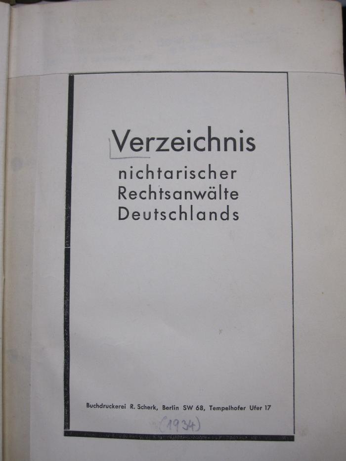Eh 353: Verzeichnis nichtarischer Rechtsanwälte Deutschlands (1934)