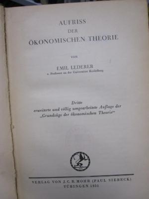 Gb 83 c, 3. Ex.: Aufriss der Ökonomischen Theorie (1931)