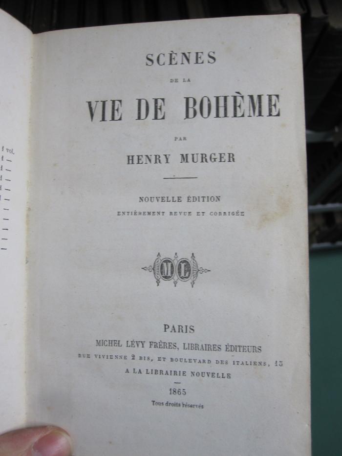 III 89760 3.Ex.: Scènes de la vie de bohème (1865)