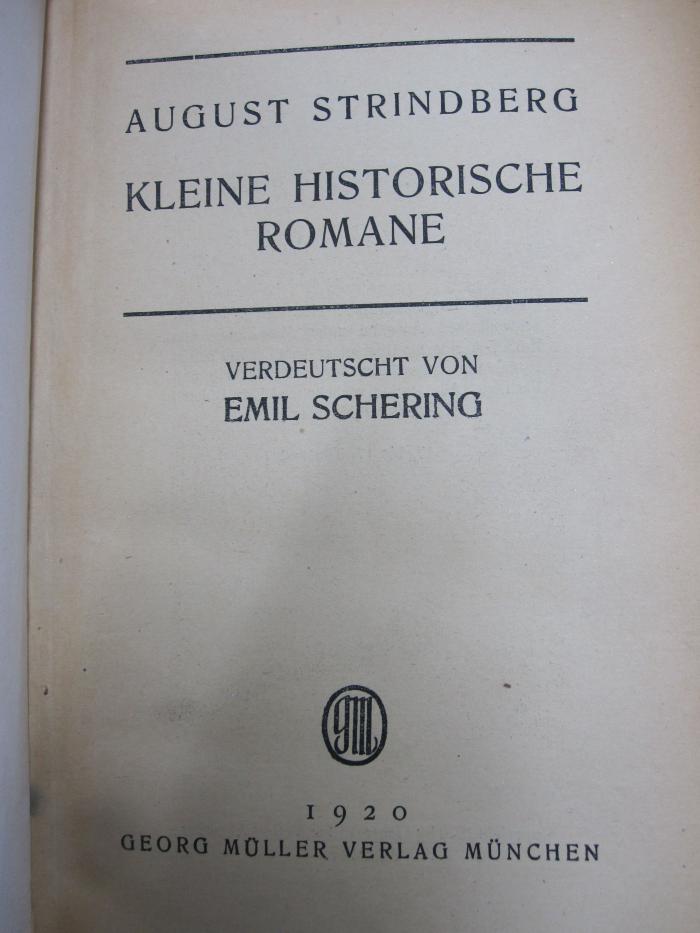 III 96905 II 6 3.Ex.: Kleine historische Romane (1920)