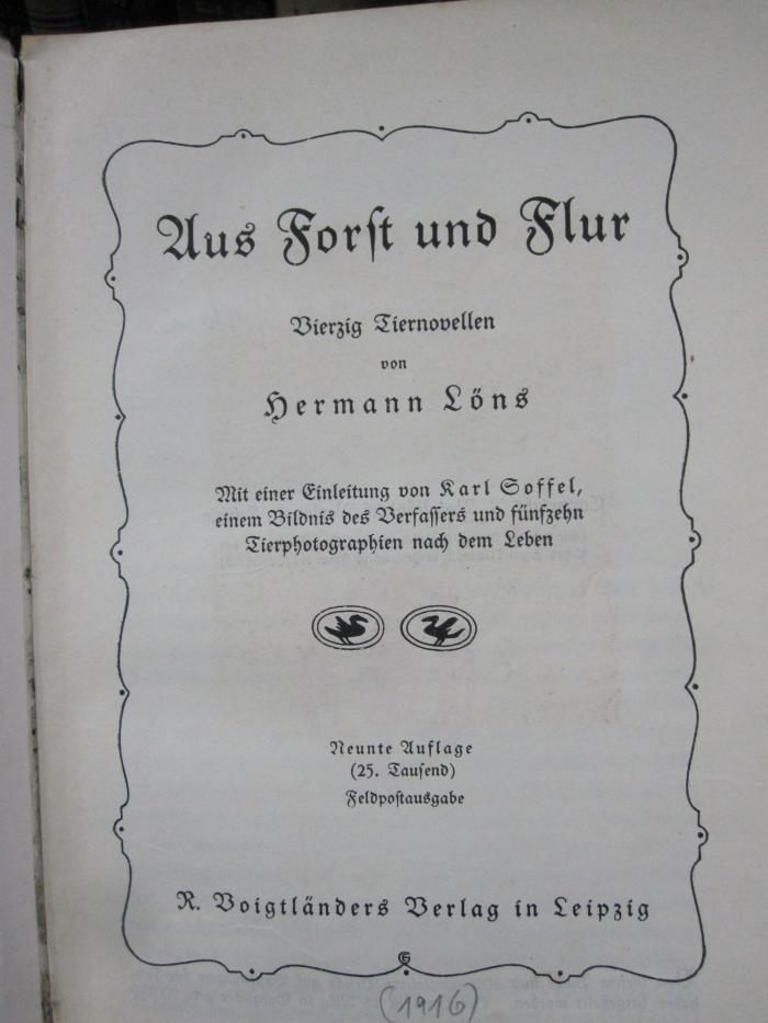 III 145916 i: Aus Forst und Flur : vierzig Tiernovellen ([1916])