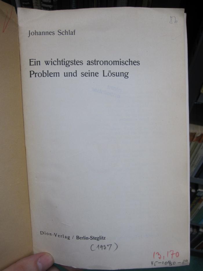 Kb 181: Ein wichtigstes astronomisches Problem und seine Lösung ([1937])
