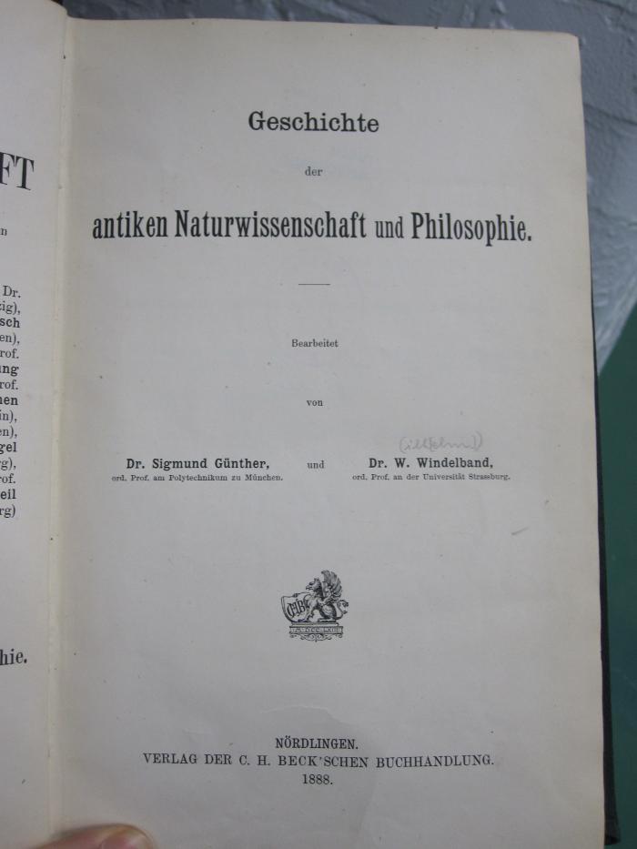 Ka 348: Geschichte der antiken Naturwissenschaft und Philosophie (1888)