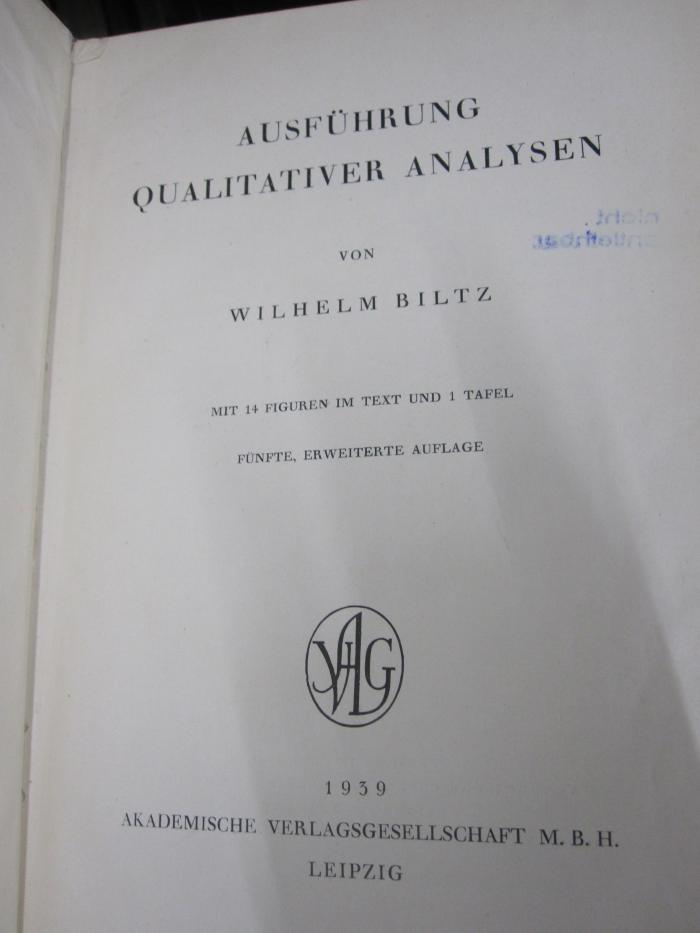 Kd 193 e Ers.: Ausführung qualitativer Analysen (1939)