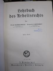 Ef 1 Ex. 3: Lehrbuch des Arbeitsrechts. Erster Band  (1928)