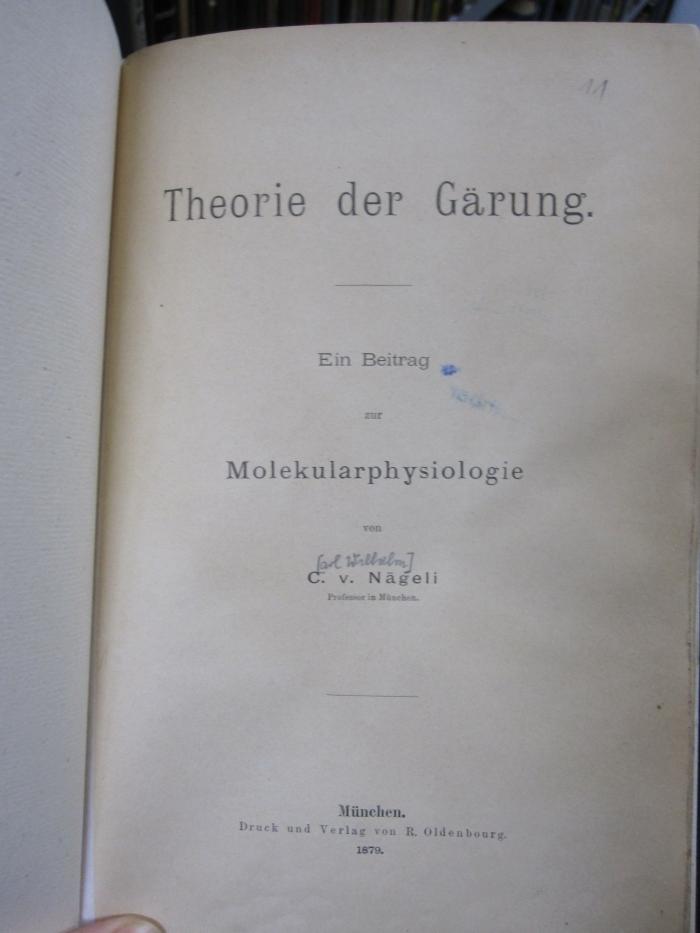 Kd 360: Theorie der Gärung : ein Beitrag zur Molekularphysiologie (1879)