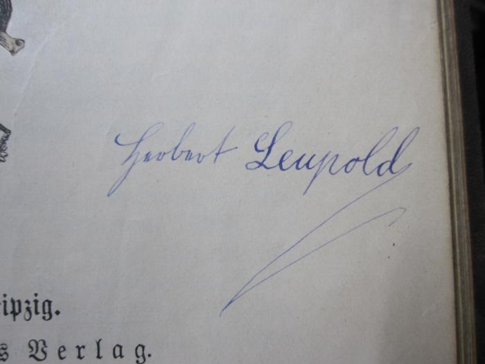 X 6372 Ers.: Toxikologie oder die Lehre von den Giften (1908);G46 / 168 (Leupold, Herbert), Von Hand: Autogramm, Name; 'Herbert Leupold'. 