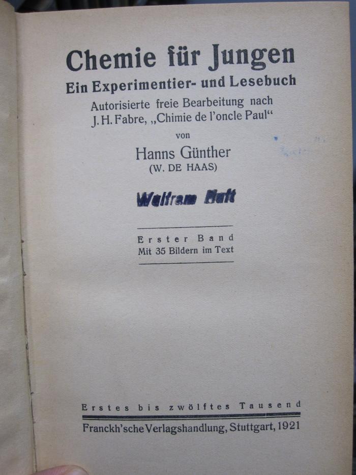 Kd 394 ab: Chemie für Jungen : ein Experimentier- und Lesebuch (1921)
