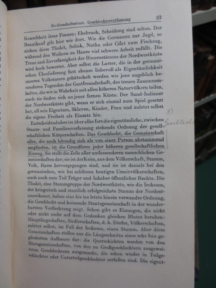 I 20 b, 2. Ex.: Der Stufenaufbau und die Gesetze der Weltgeschichte (1927);G45II / 2930 (unbekannt), Von Hand: Annotation; '3) Geschlecht'. 