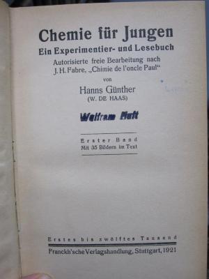 Kd 394 ab: Chemie für Jungen : ein Experimentier- und Lesebuch (1921)
