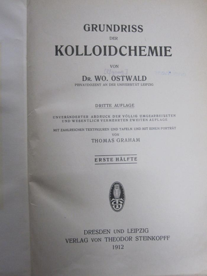 Kd 390 c 1: Grundriss der Kolloidchemie (1912)