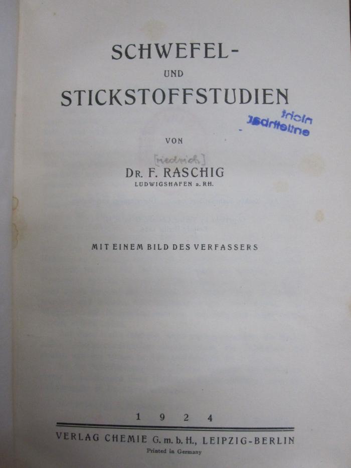 Kd 406: Schwefel- und Stickstoffstudien (1924)