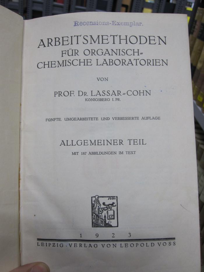 Kd 413 e allg. T.: Arbeitsmethoden für organisch-chemische Laboratorien (1923)