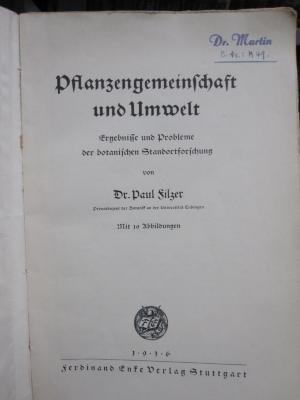 Kf 208 Ers.: Pflanzengemeinschaft und Umwelt : Ergebnisse und Probleme der botanischen Standortforschung (1936)