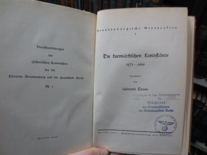 I 17943 9,1; 3. Ex.: Die kurmärkischen Landstände 1571-1616  (1938)