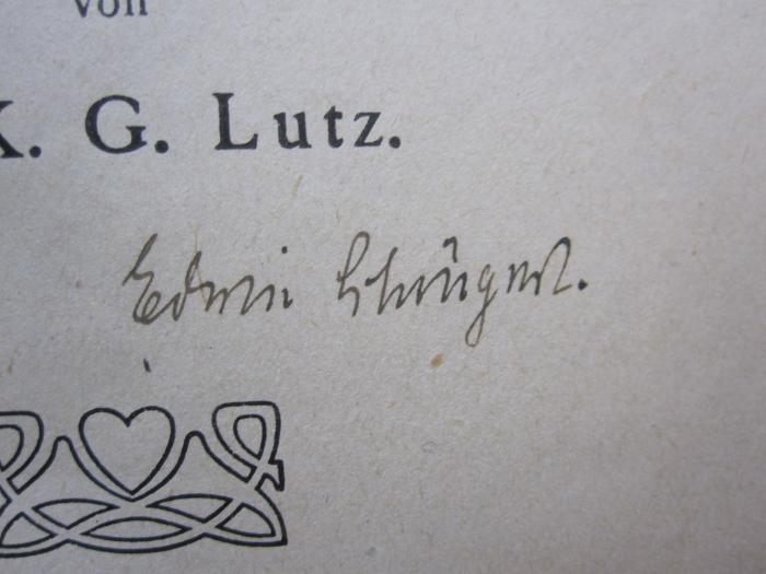 Kg 411 1 2.Ex.: Fauna Germanica : die Käfer des Deutschen Reiches (1908);G45 / 2554 (Schöngart, Erwin), Von Hand: Autogramm, Name; 'Erwin Schöngart.'. 