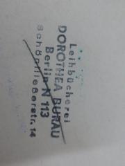 G45II / 2917 (Leihbücherei Dorothea Burau), Stempel: Name, Ortsangabe; 'Leihbücherei
Dorothea Burau
Berlin N 113
Schönfließerstr. 14'. 