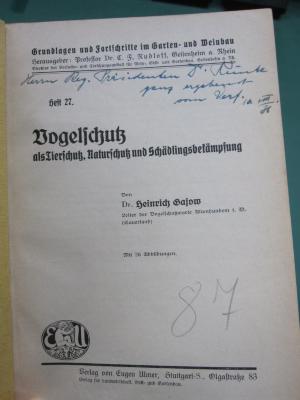 Kg 642 Ers: Vogelschutz als Tierschutz, Naturschutz und Schädlingsbekämpfung (o.J.)