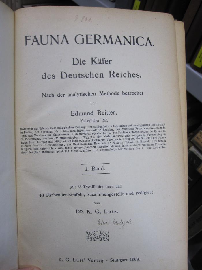 Kg 411 1 2.Ex.: Fauna Germanica : die Käfer des Deutschen Reiches (1908)