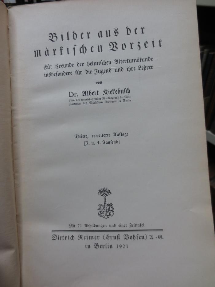 I 18111 c: Bilder aus der märkischen Vorzeit : Für Freunde der heimischen Altertumskunde insbesondere für die Jugend und ihre Lehrer (1921)