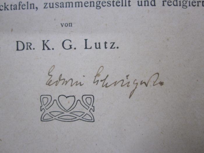 Kg 411 3 2.Ex.: Fauna Germanica : die Käfer des Deutschen Reiches (1911);G45 / 2554 (Schöngart, Erwin), Von Hand: Autogramm, Name; 'Erwin Schöngart.'. 