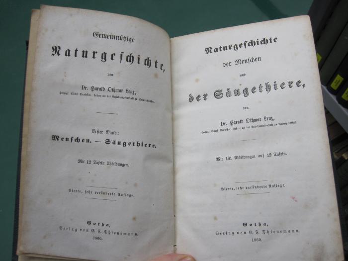Kg 1173 d 1: Naturgeschichte der Menschen und der Säugethiere (1860)