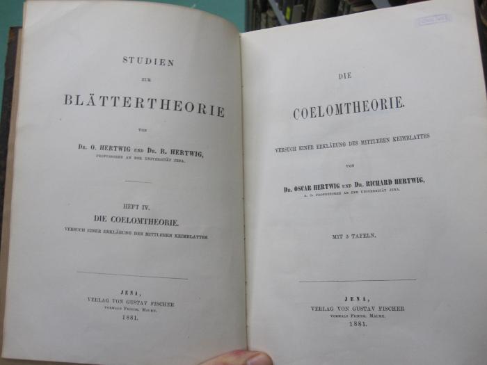 Kg 1484 4: Die Coelomtheorie : Versuch einer Erklärung des mittleren Keimblattes (1881)