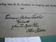 G45 / 1504 (Hein, Oskar;Hein, Helmut), Von Hand: Name, Datum, Widmung; 'Seinem lieben Bruder Helmut zum 22. April 1912.
Oskar Hein.'. 