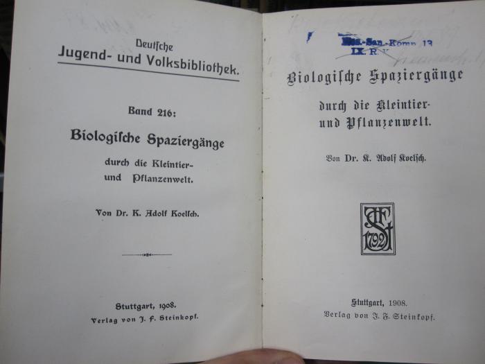Kg 1386: Biologische Spaziergänge durch die Kleintier- und Pflanzenwelt (1908)