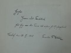 G45II / 2762 (Möller, F.;Faulstich, Jos.), Von Hand: Name, Autogramm, Ortsangabe, Datum, Widmung; 'Hochw.
Herrn Jos. Faulstich
zur Erg. an die Feier des ersten hl. [??]ß[??]fars
Neuhof, den 27. Vii. 1910
Familie F. Möller'. 