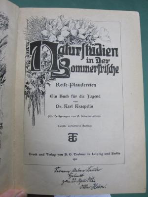 Kg 923 b: Naturstudien in der Sommerfrische : Reise-Plaudereien ; ein Buch für die Jugend (1911)