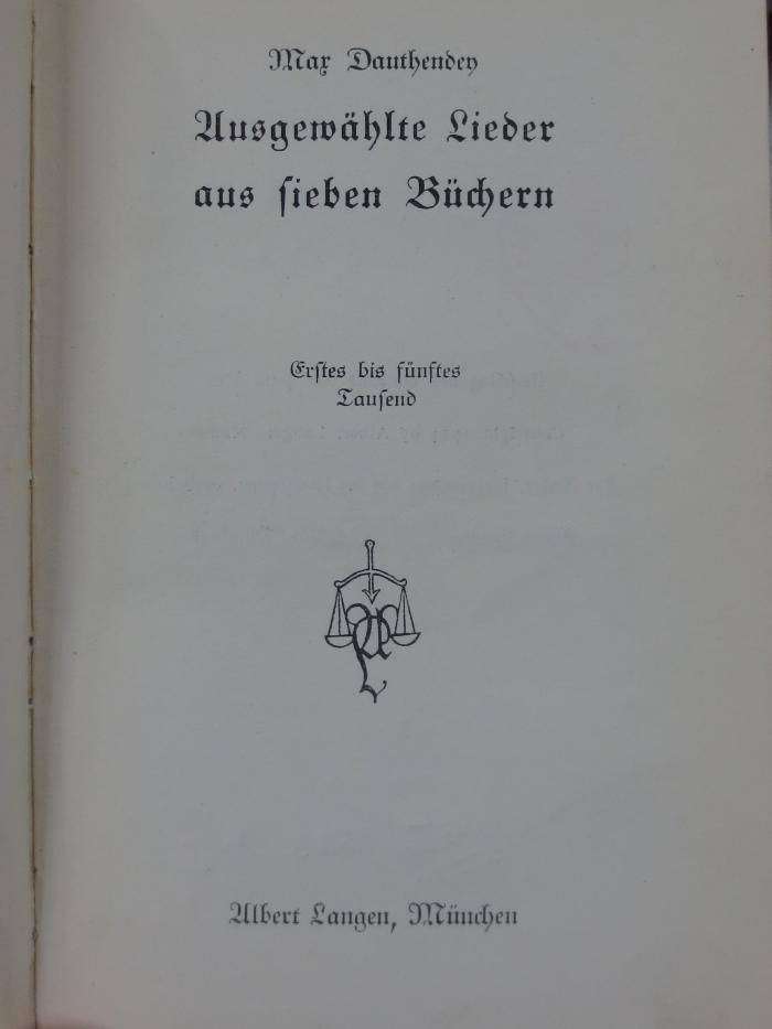 III 26126 2. Ex. Ers.: Ausgewählte Lieder aus sieben Büchern (1914)