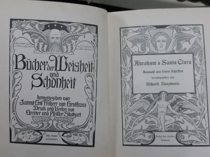 III 930 1, 3. Ex.: Abraham a Santa Clara : Auswahl aus seinen Schriften (Buchschmuck von Franz Stassen) (o.D.)