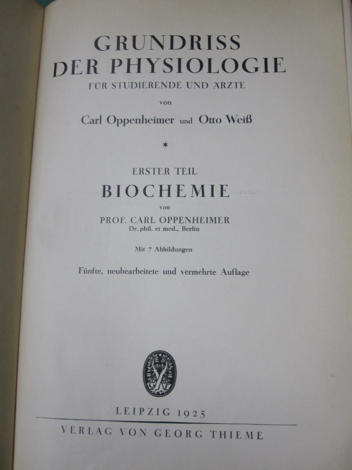 Kg 1392 e 1: Biochemie (1925)