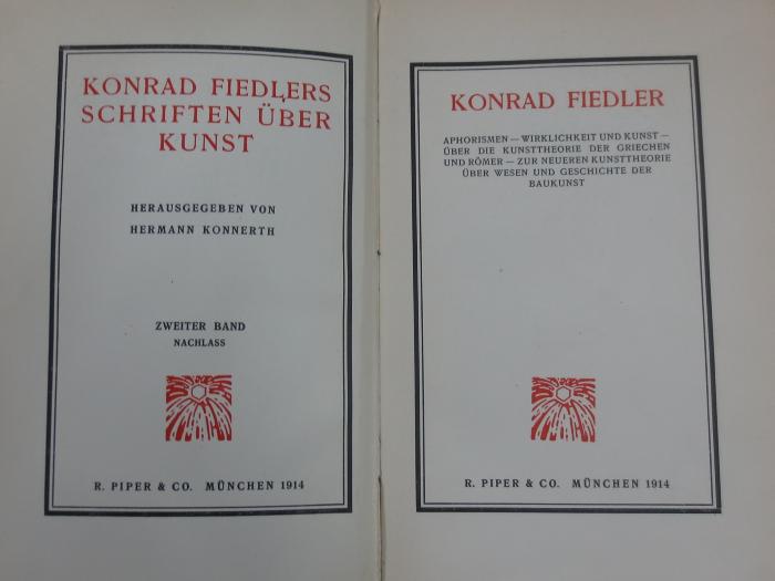 IV 108 1, 2. Ex. u. 2, 2. Ex. : Konrad Fiedlers Schriften über Kunst (1914)