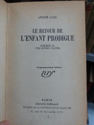 III 87670 bb: Le retour de l'enfant prodigue précédé de cinq autres traités (1929)