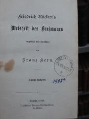 III 55350 2. Ex.: Friedrich Rückert's Weisheit des Brahmanen : dargestellt und beurtheilt von Franz Kern (1885)