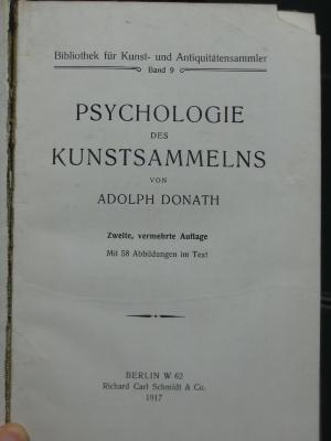 IV 2218 2. Ex.: Psychologie des Kunstsammelns (1917)