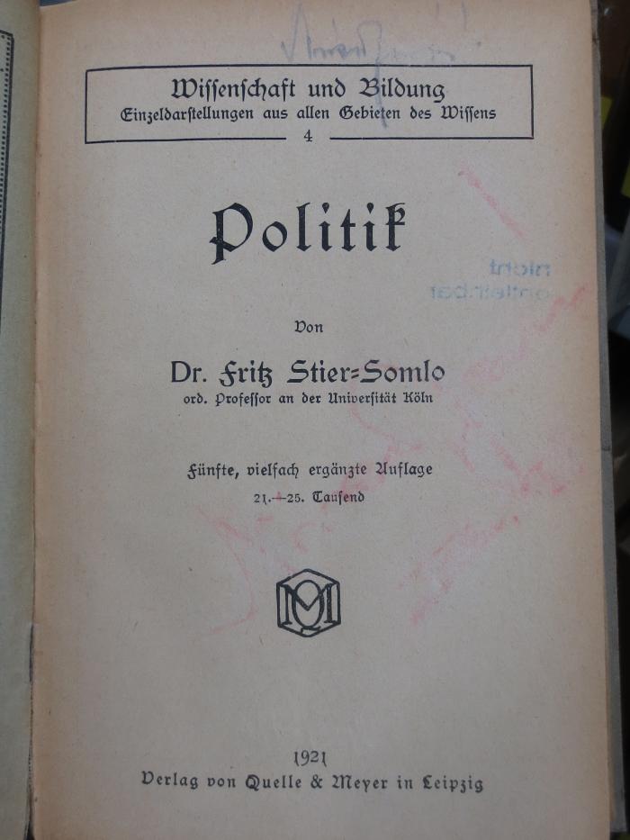 VI 204 e: Politik (1921)