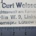 G45II / 1221 (Weissenberg, Curt), Stempel: Name, Ortsangabe, Berufsangabe/Titel/Branche; 'Dr. Curt Weissenberg 
Rechtsanwalt am Kammergericht
Berlin W. 9, Linkstraße 13
Fernspr.: Lützow 5396'.  (Prototyp)