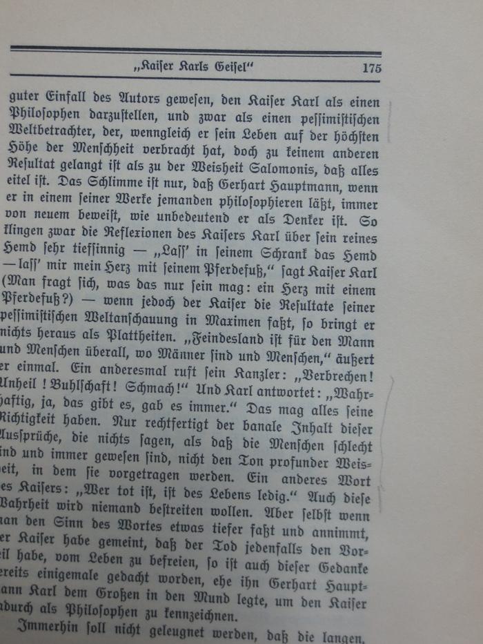 IV 14368 2. Ex.: Literatenstücke und Ausstattungsregie : Polemische Aufsätze über Berliner Theater-Aufführungen (1910);G45II / 2087 (unbekannt), Von Hand: Annotation. 