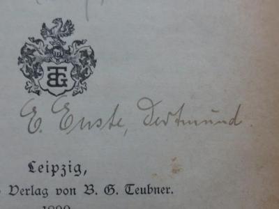 IV 8225: Deutsche Baukunst im Mittelalter (1899);G45II / 1381 (Enste, E.), Von Hand: Name, Ortsangabe, Autogramm; 'E. Enste, Dortmund'. 