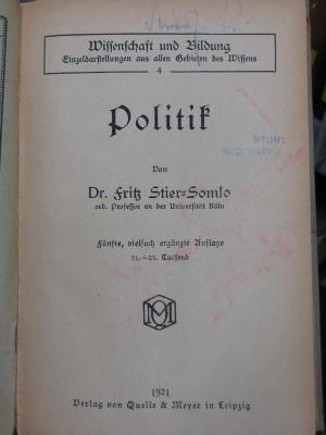 VI 204 e: Politik (1921)