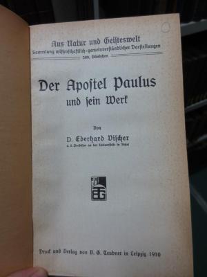 I 7435 3. Ex.: Der Apostel Paulus und sein Werk (1910)