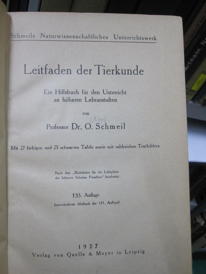 Kg 1408 ace: Leitfaden der Tierkunde : ein Hilfsbuch für den Unterricht an höheren Lehranstalten (1927)